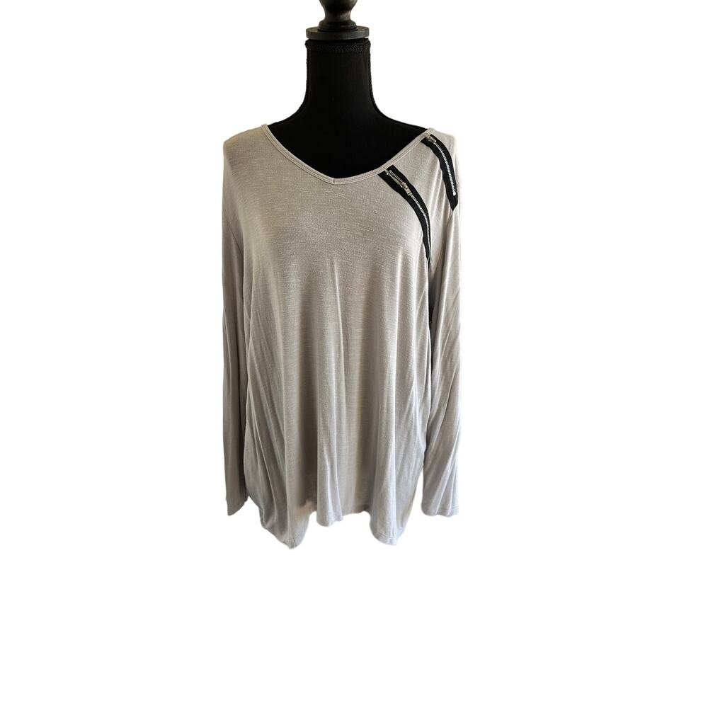 INC Viscose Grey Shirt/Tunic with Black Zippers - 2xl - EUC